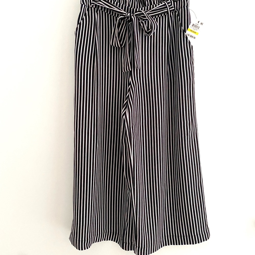 NWT MAISON JULES Striped Wide-leg Tie-front Pull On Capris Pants